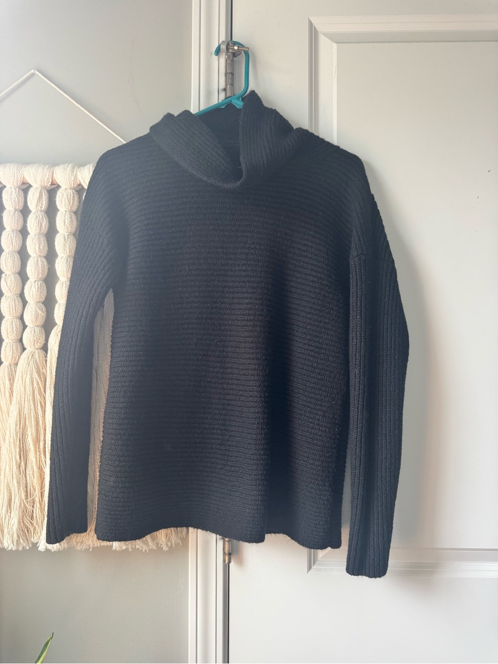 J. Crew factory black cable knit cowl neck pullover sweater XS